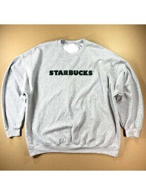 Starbucks Spell Out Logo Employee Uniform Pullover Sweatshirt Gray Men's Sz 2XL